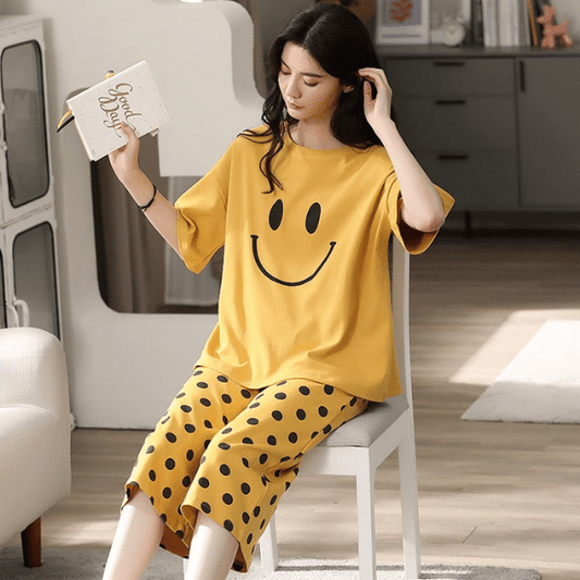 Mustard Smile Printed Night Suit PJ Set