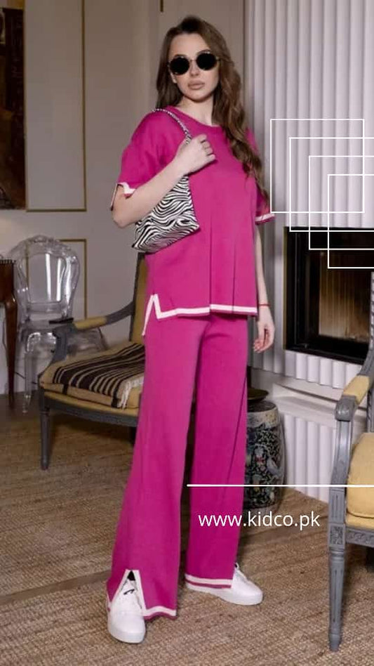 Lounge wear 2 pieces set short sleeve long pant pajama for women matching outfit casual loose home suit wear
